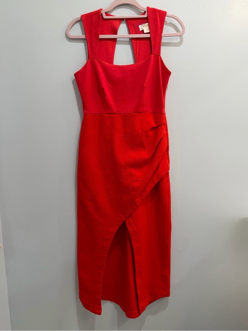 Anthropologie Maeve Red Square Neck Ruched Back Cutout Slit Maxi Dress Size 2 - Picture 6 of 13